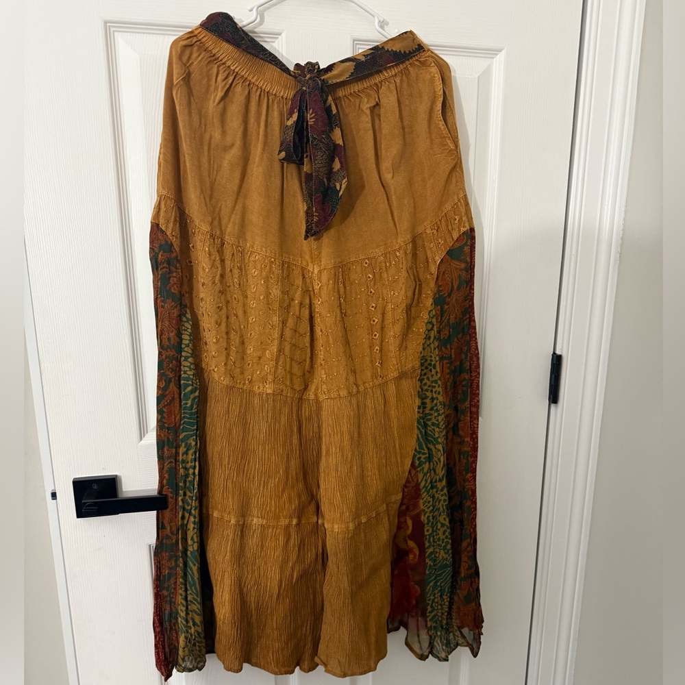 Young Threads Rustic Bohemian Side Paneled Patchwork Wide Leg Pants In Camel L - Picture 6 of 9